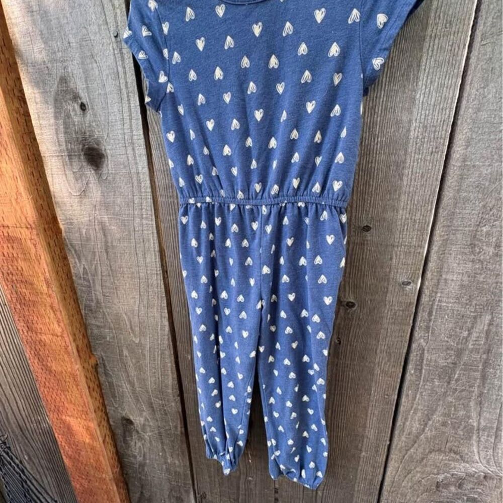 Old Navy blue jumpsuit with a white heart pattern 4T